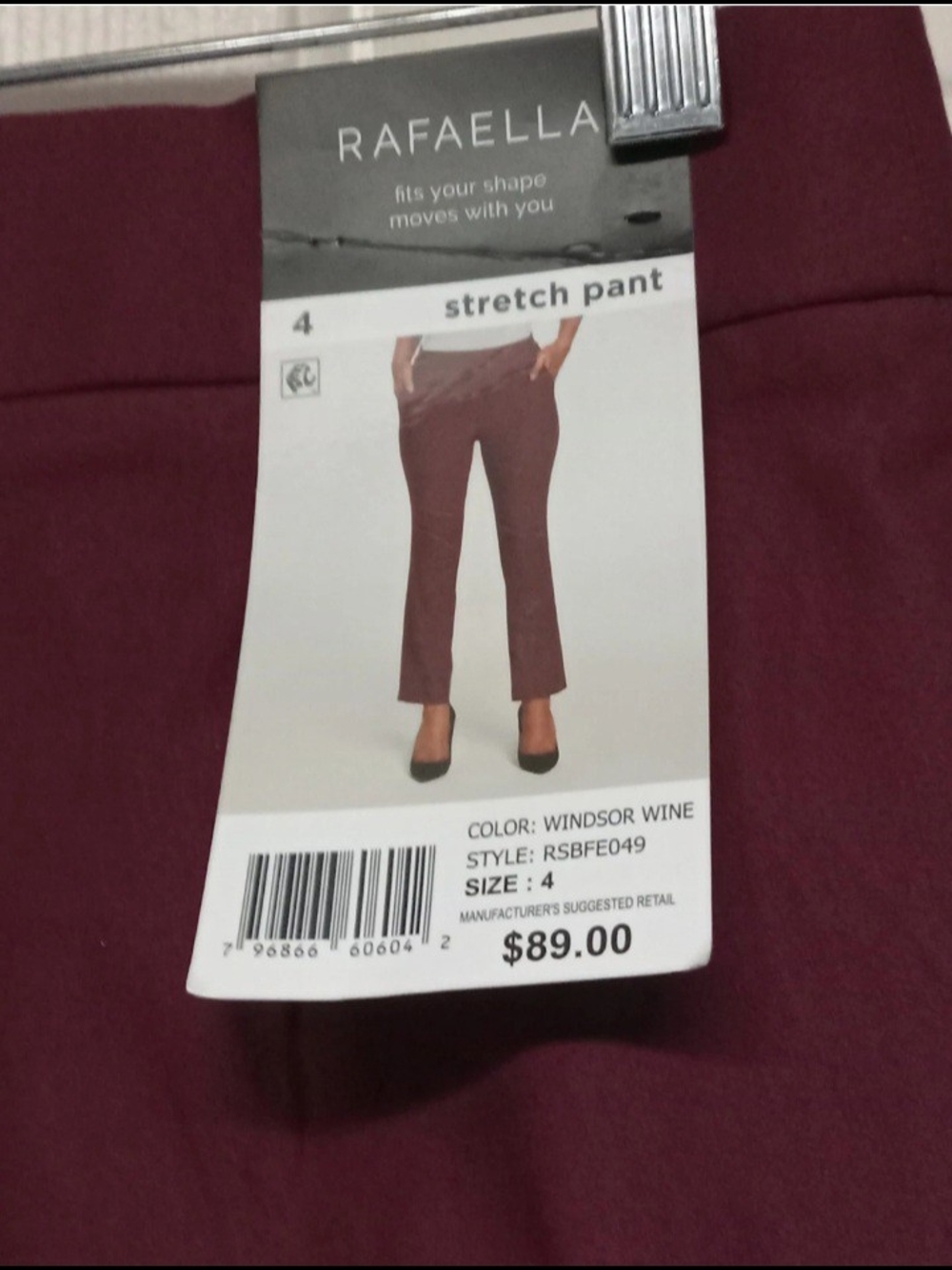 Rafaella Burgundy Straight-Leg Stretch Pants - Picture 3 of 4